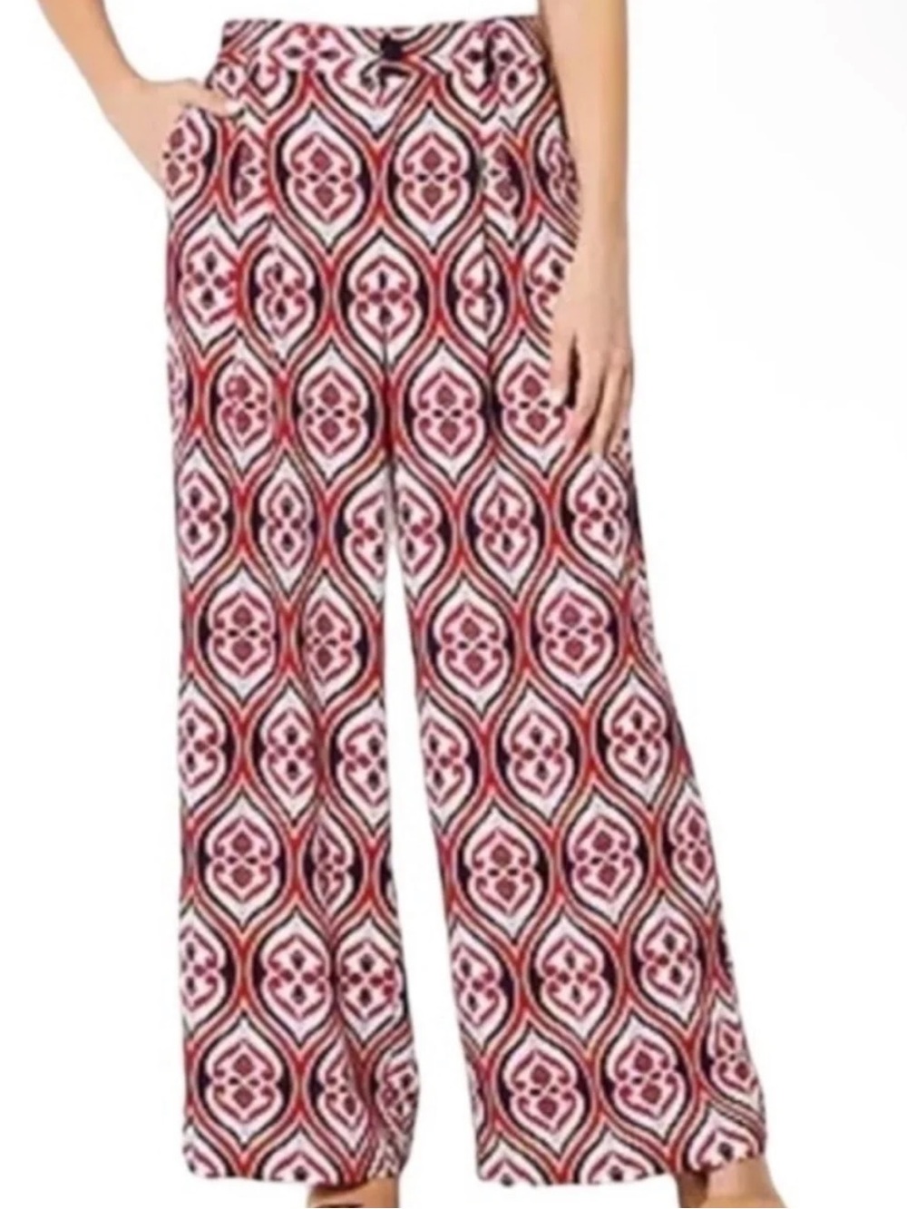 Liz Claiborne Red and White Geometric Wide-Leg Palazzo Pants